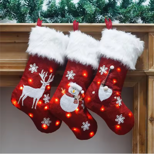 Customizable LED Velvet Christmas Stocking with Embroidery