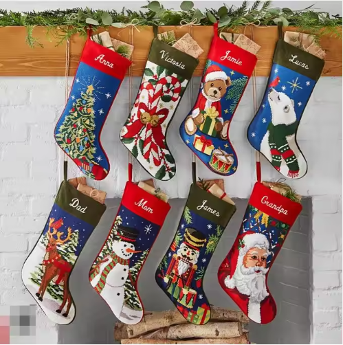 Embroidered Velvet Christmas Stockings