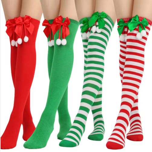 Women's Striped Knee-High Christmas Stockings
