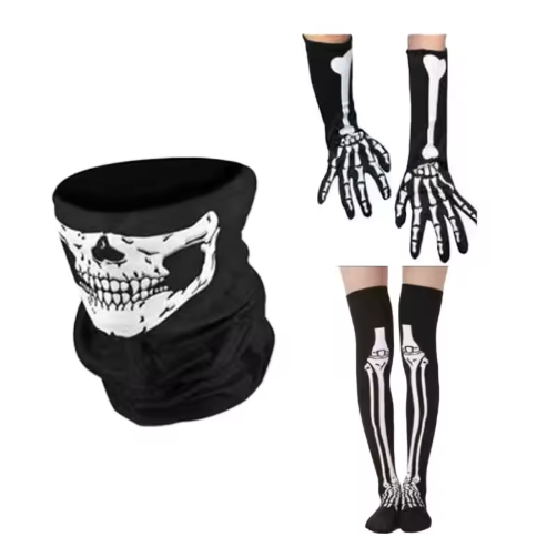 Halloween Skeleton Gloves and Skull Mask Set