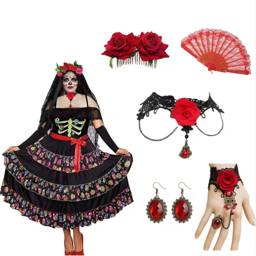 Traditional Mexican Tassel Shawl Day of the Dead