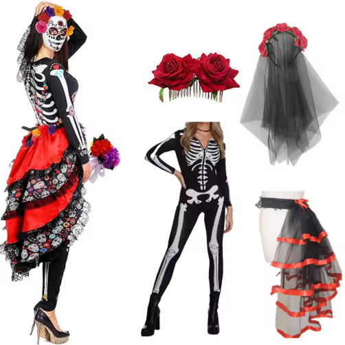 Women Day of the Dead Skeleton Catsuit Halloween Costume