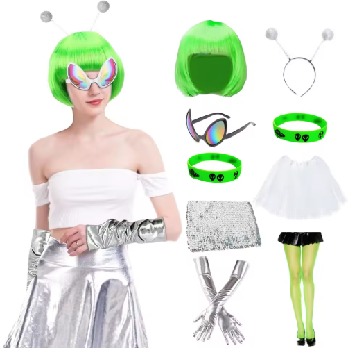 Space Alien Costume for Women with Metallic Skirt