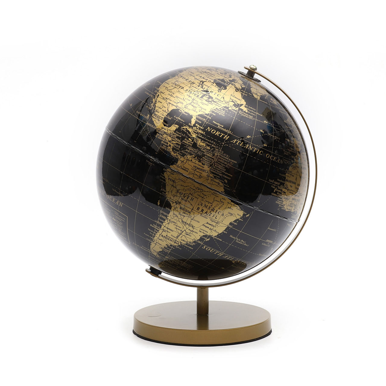25cm Black Golden Globe with Metal Base