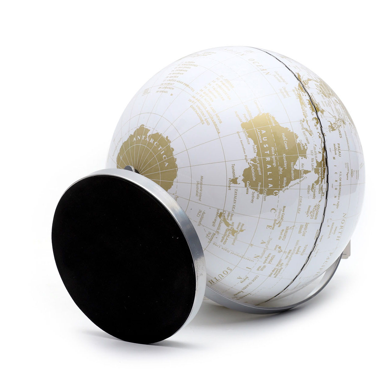 25cm White Golden Globe with Metal Base and Light