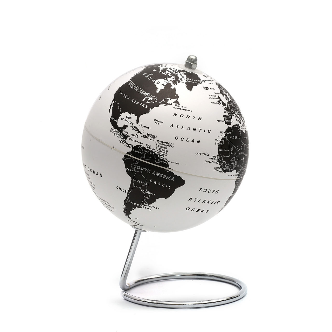 25cm White Black Globe with Metal Line Base