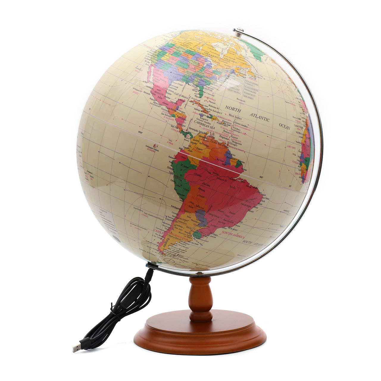 32cm Metal Bow Yellow Globe with Wooden Base and Light