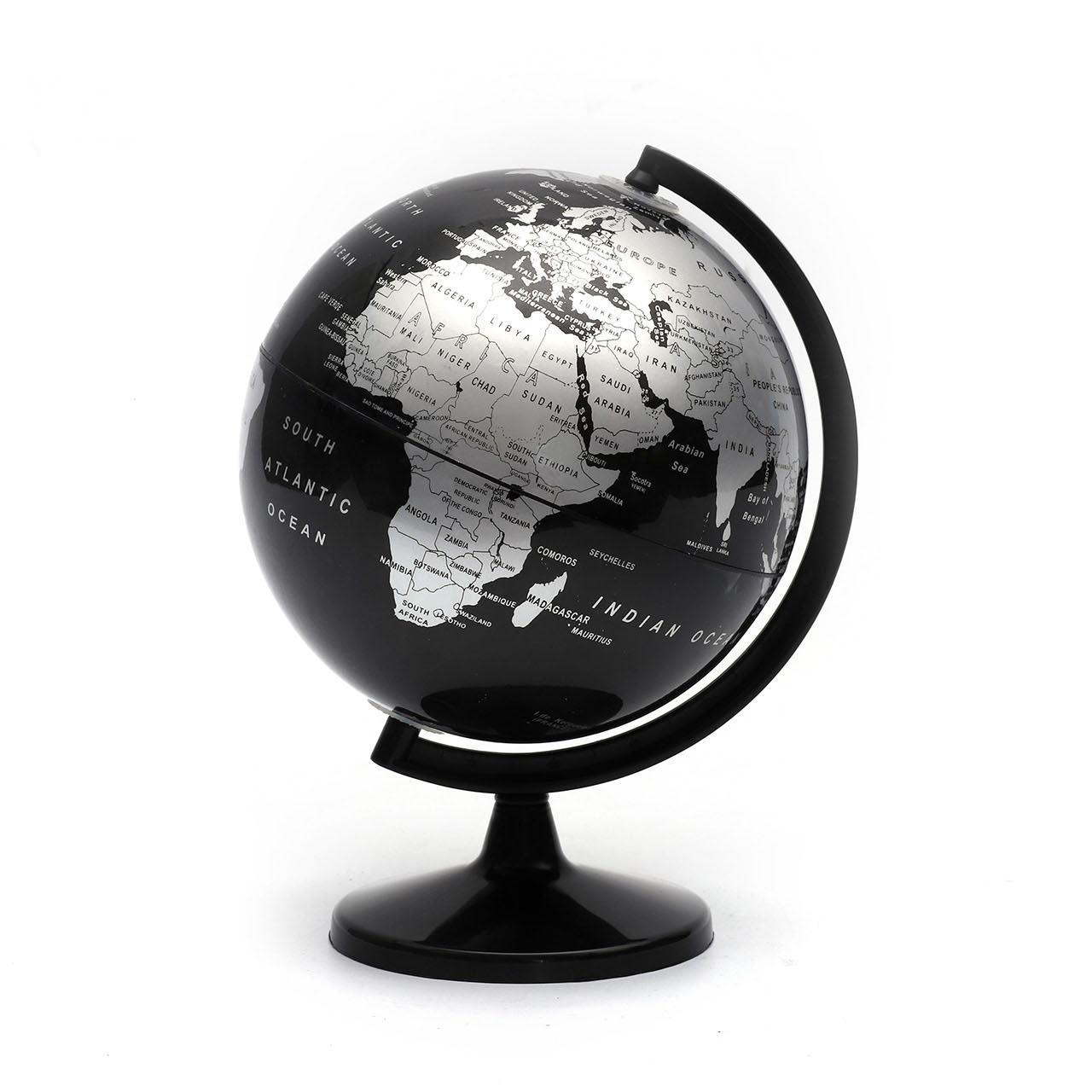 14.2cm Black Silver Globe with Plastic Base