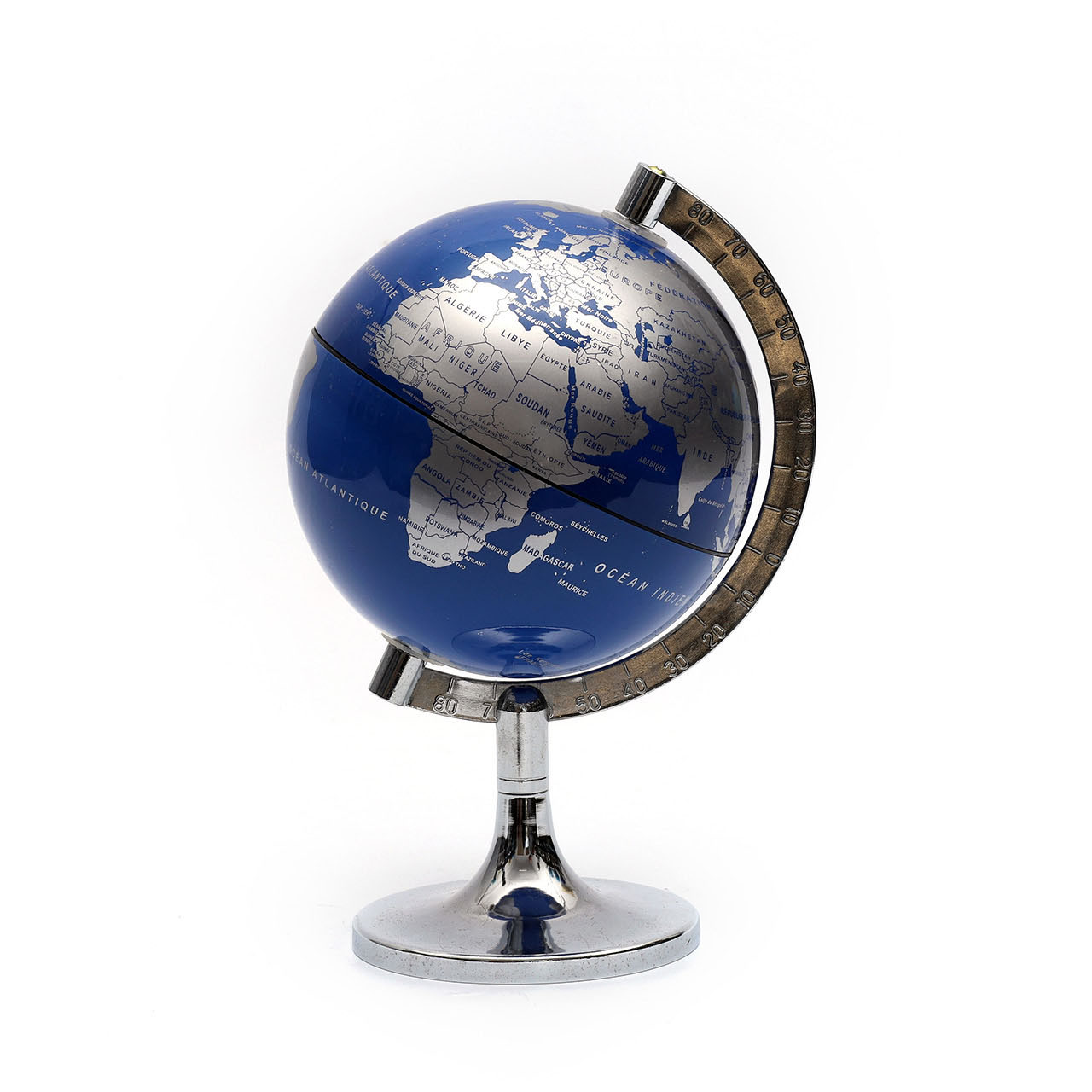 14.2cm Blue Silver French Globe with Metal Base