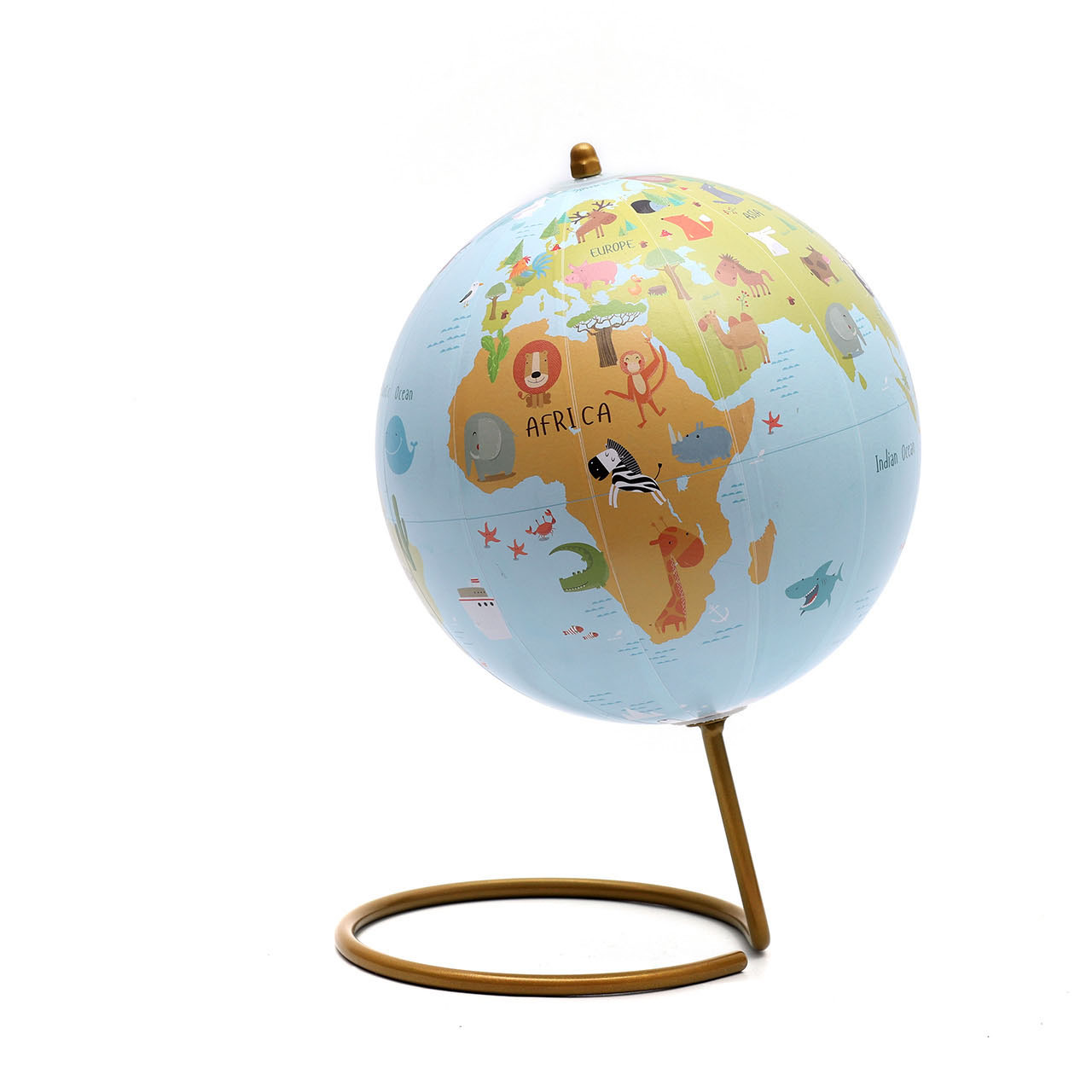18.2cm Light Blue Animal Globe with Metal Base