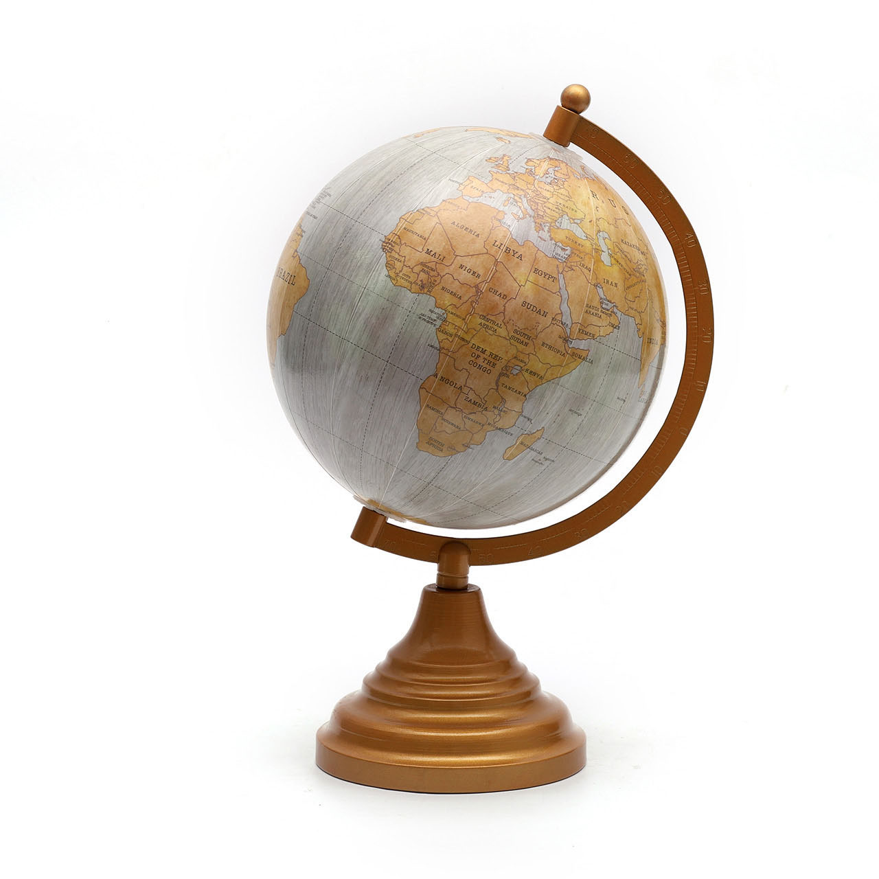 18.2cm Yellow Wood Grain English Globe with Metal Base