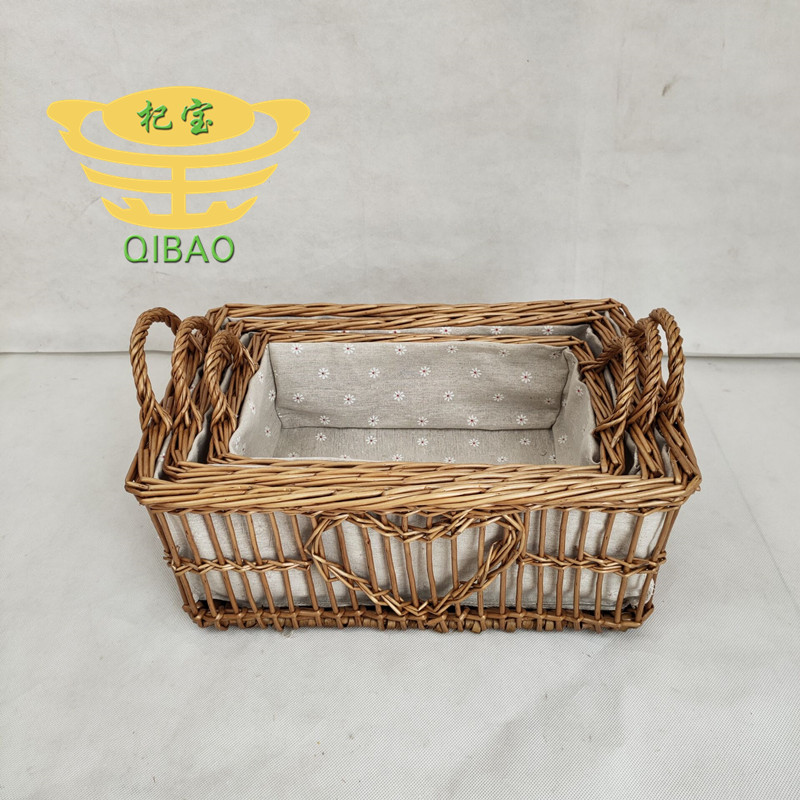 Set of 3 Round Willow Storage Baskets with Fabric Lining