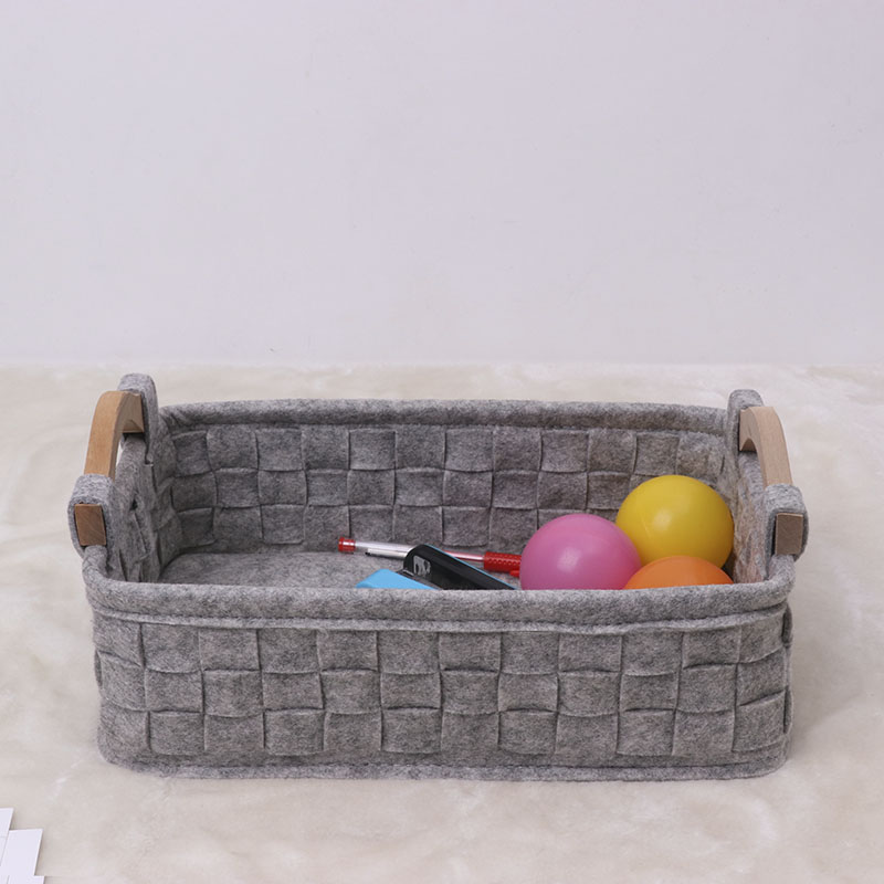 Felt Storage Basket with Wood Handle