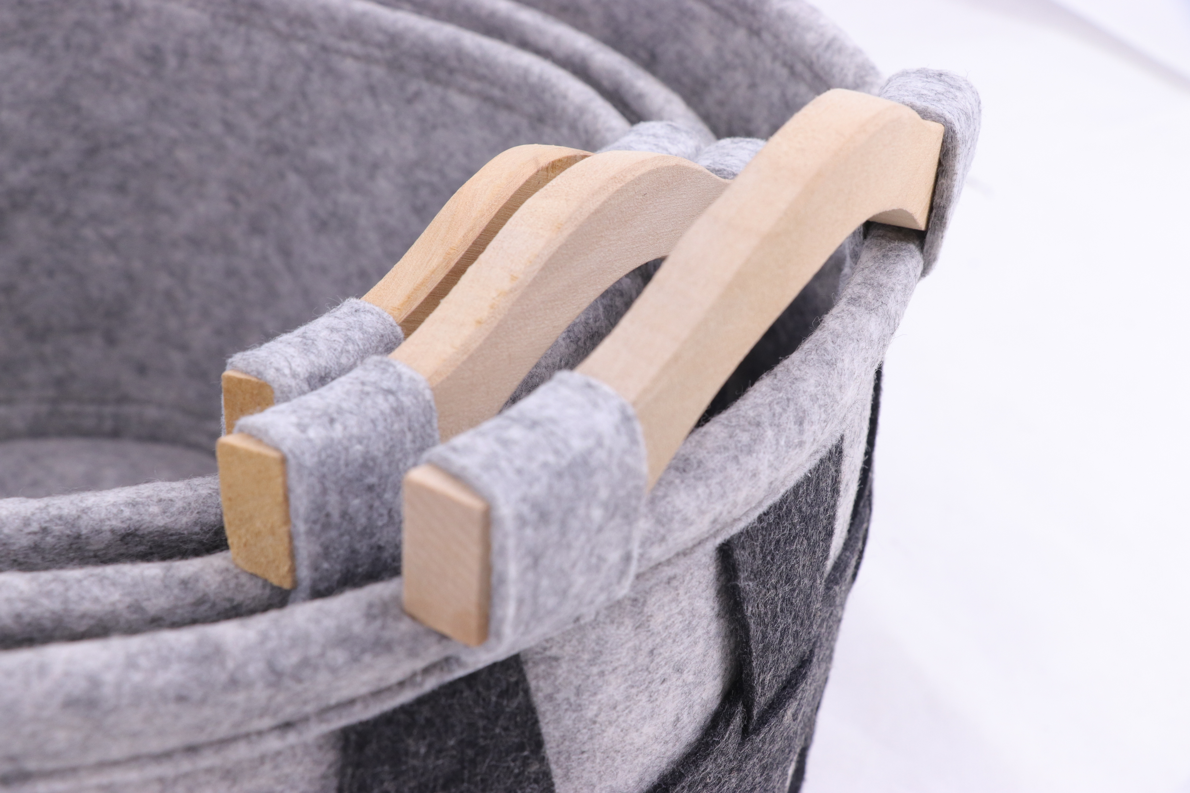 Set of 3 Oval Felt Storage Baskets with Wood Handles