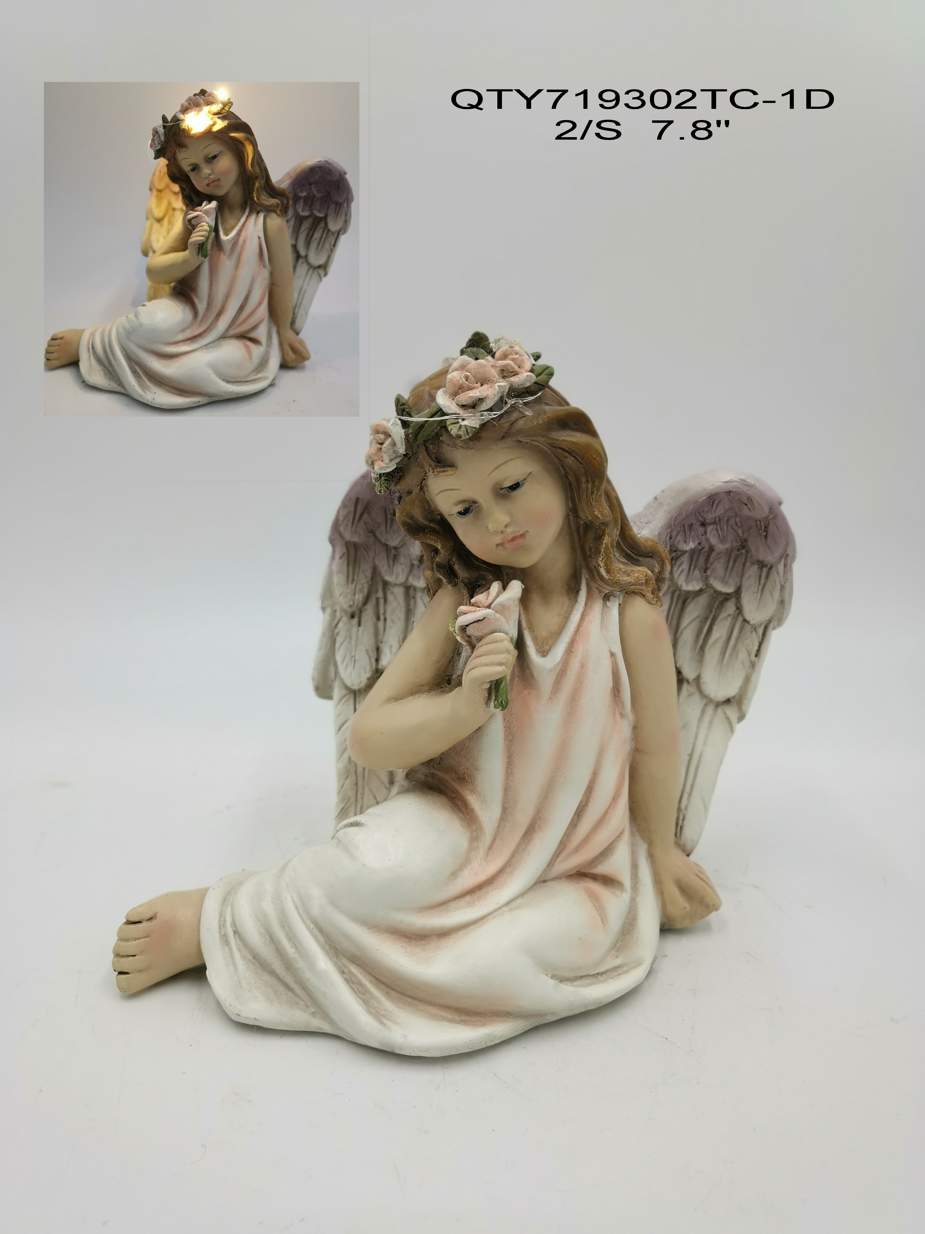 Garden Angel Statue with Flowers and LED Light