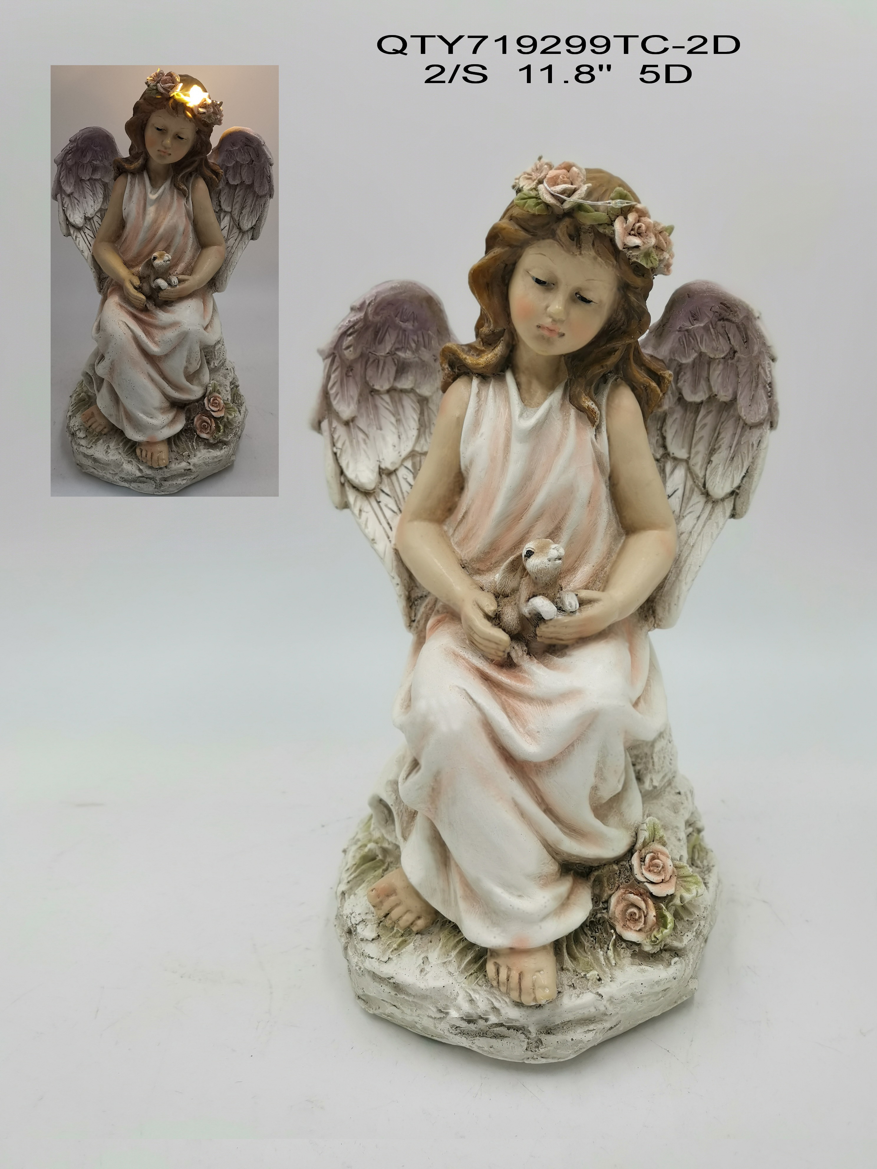 Garden Decoration Angel Holding Rabbit with LED Light