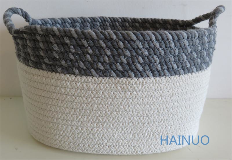 Cotton Basket with Two-Tone Woven Design