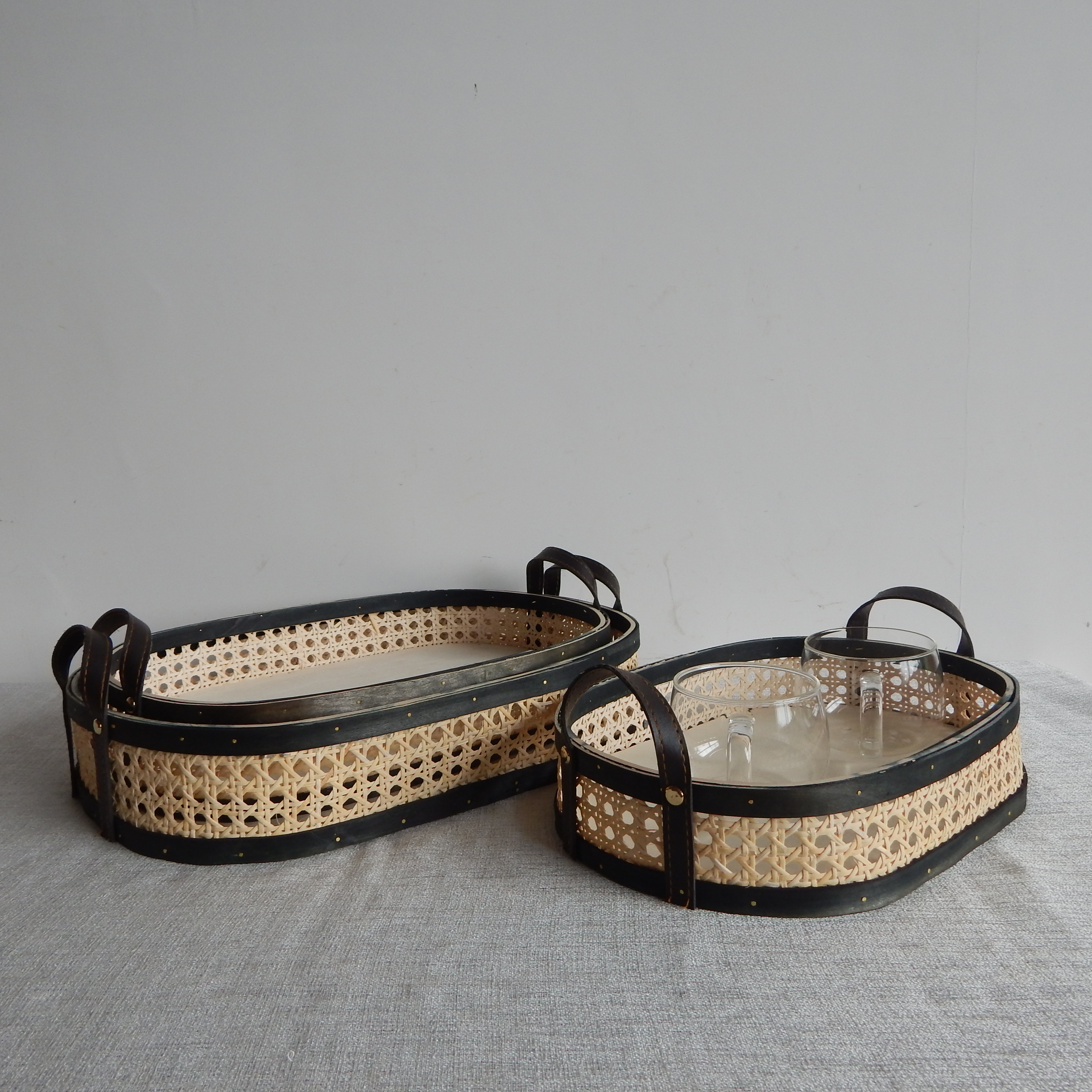 Rattan Storage Basket with PU Handle