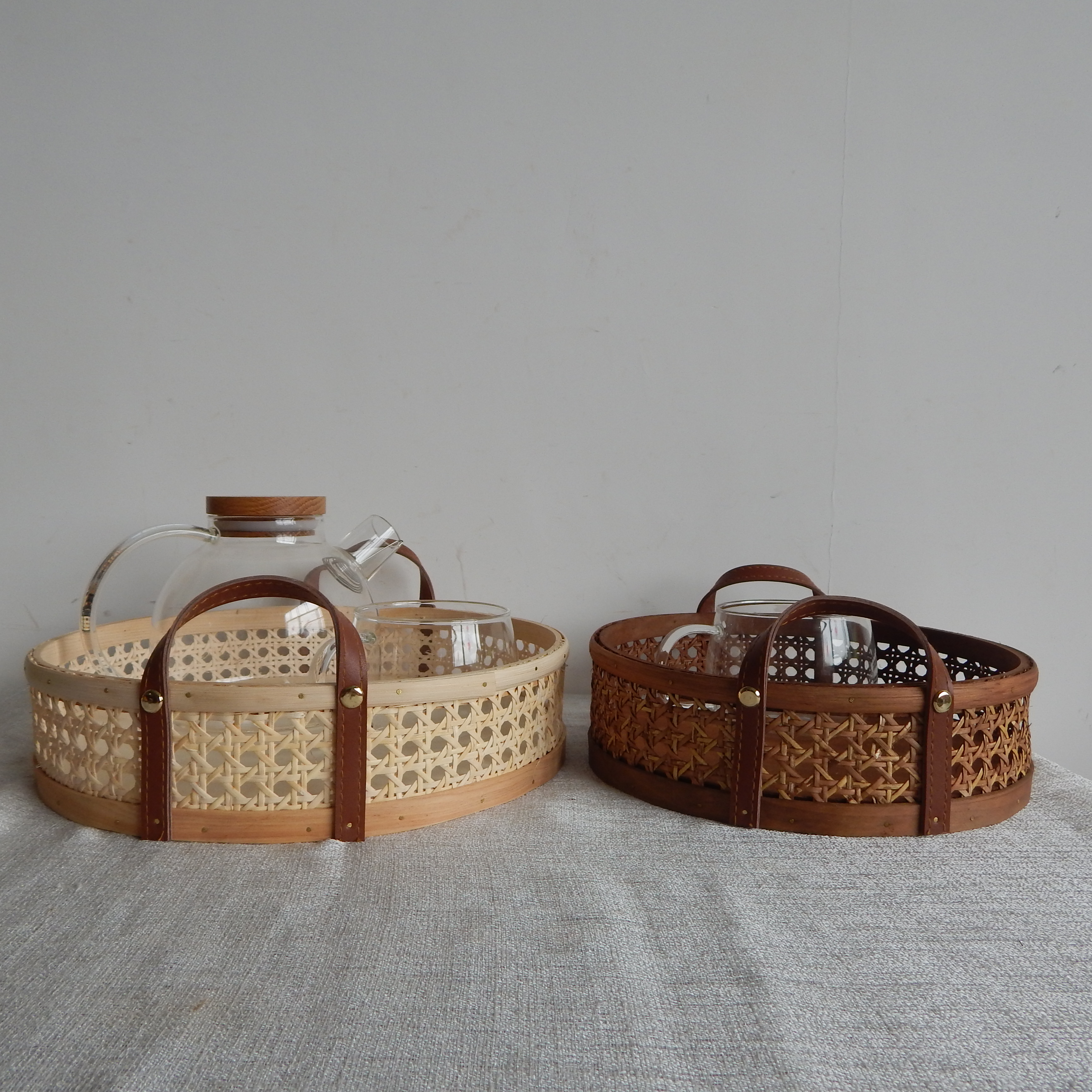 Rattan Storage Basket with PU Handle