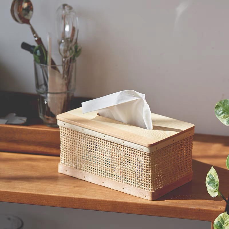 Woodchip Rattan Tissue Basket