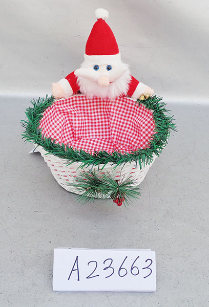 Willow Frame Basket with Santa Claus Plush Toy