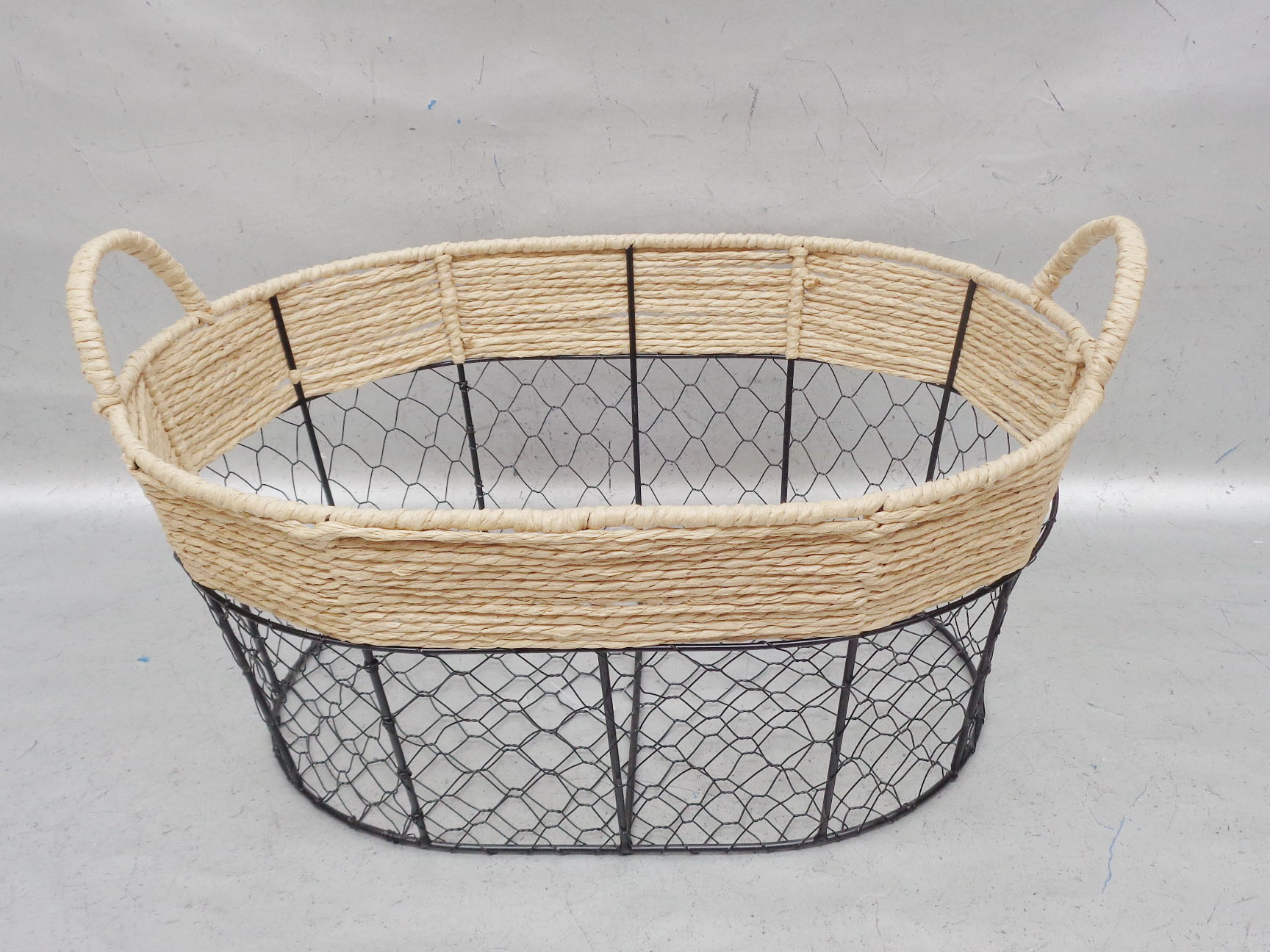Iron Wire Basket with Paper Rope Handles