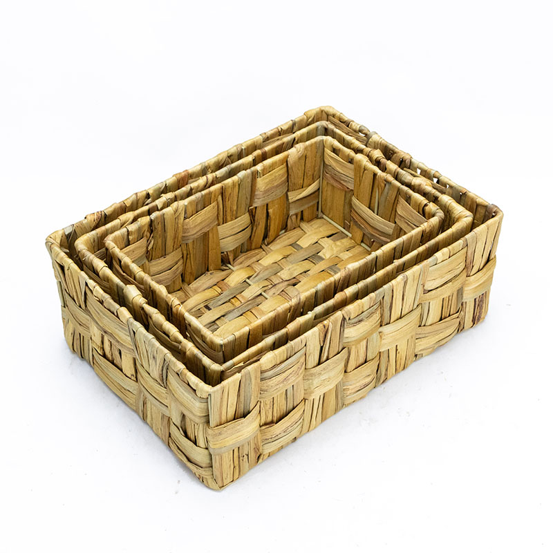 Set of 3 Rectangle Water Hyacinth Woven Baskets