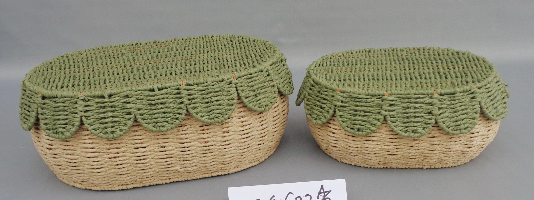 Iron Frame Paper Rope Weave Oval Basket with Lid