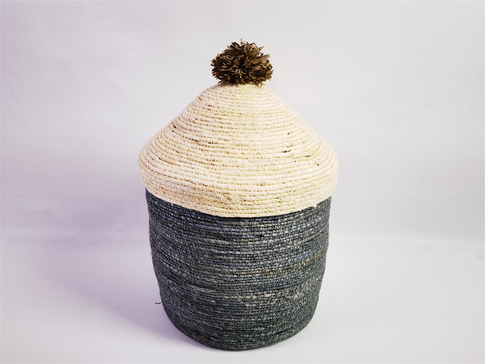 Grey Straw Storage Baskets