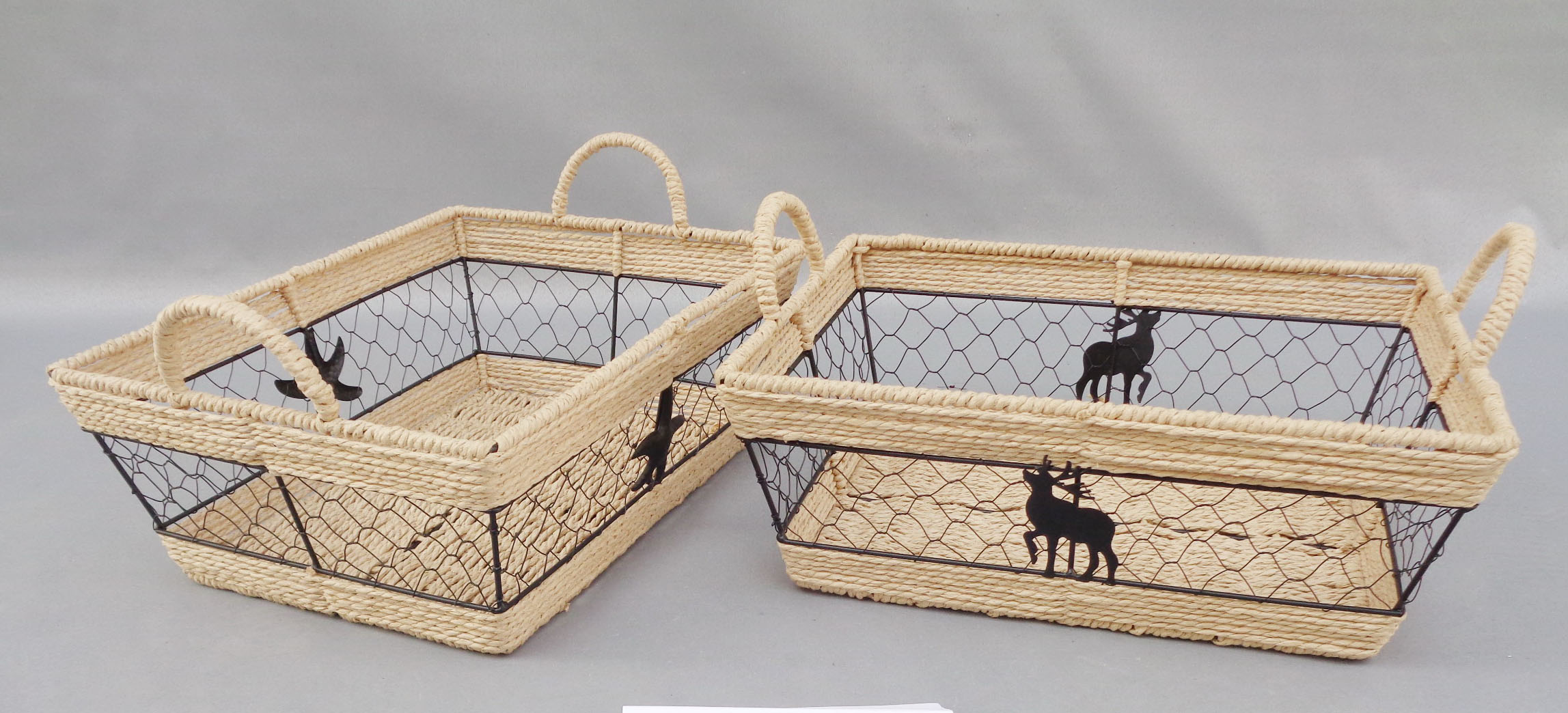 Iron Wire Basket with Paper Rope Weave