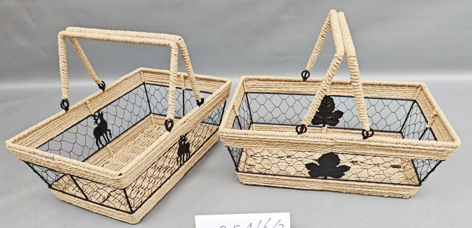 Iron Wire Basket with Paper Rope Handles
