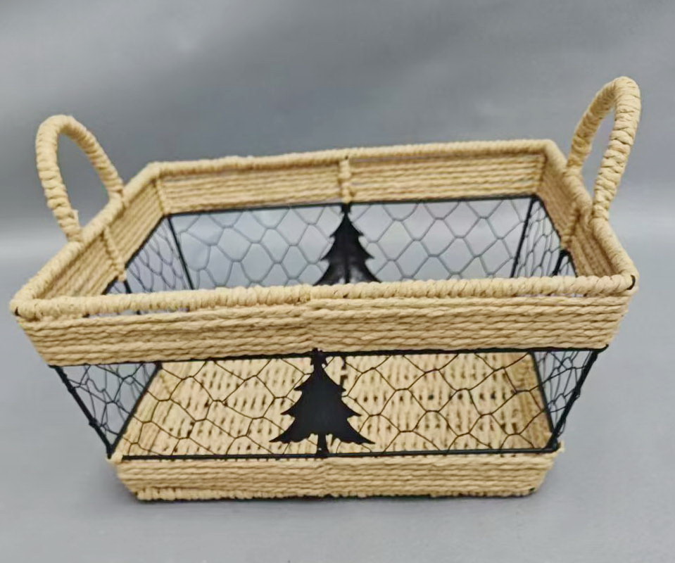 Black Iron Wire Basket with Jute Rope