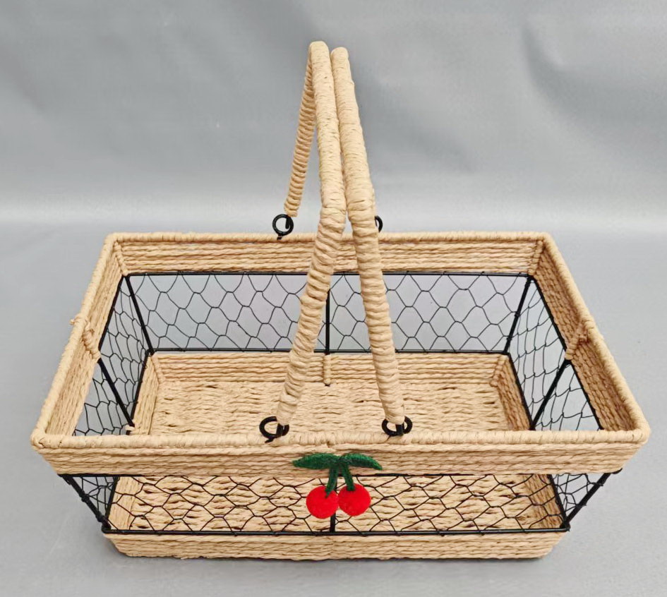 Black Iron Wire Basket with Jute Rope