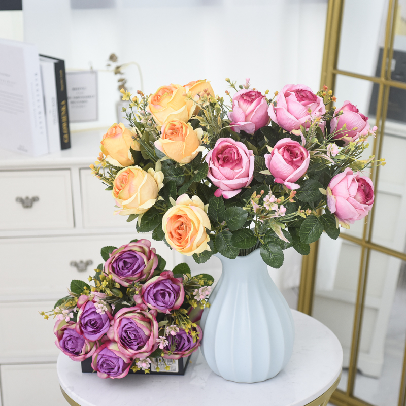 Silk Rose Bush with 12 Stems