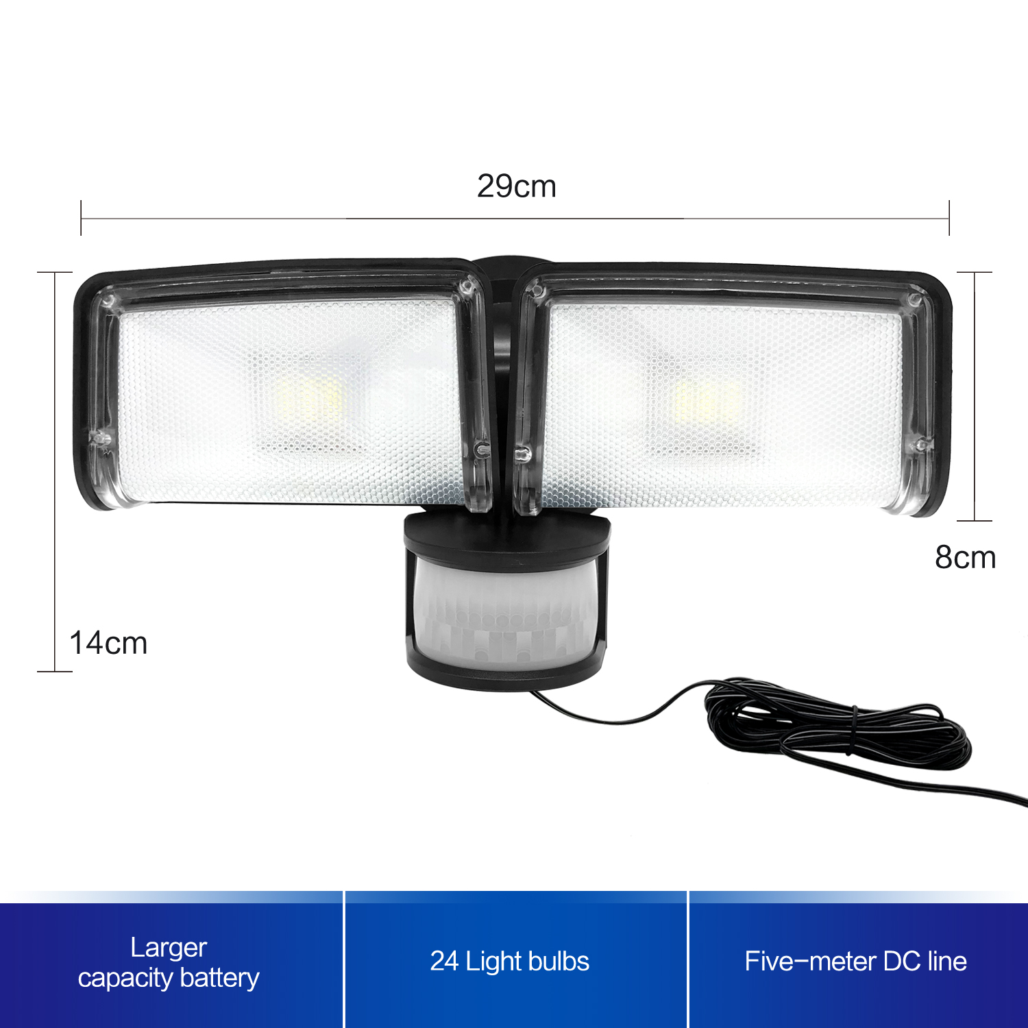 Solar Motion-Activated Dual Head Security Light