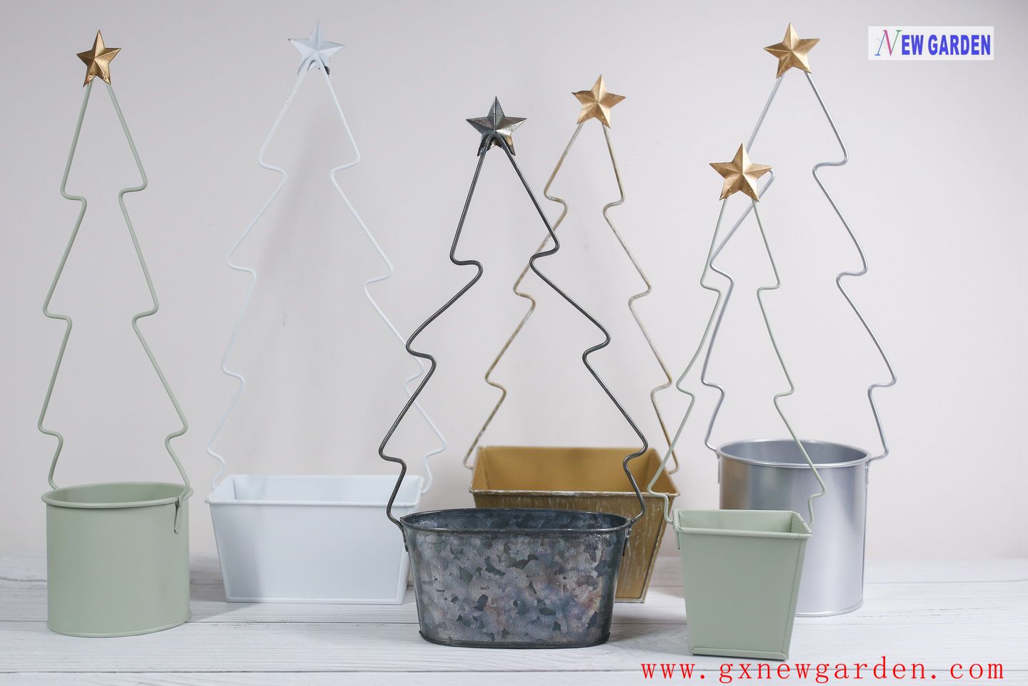 Zinc Flower Pot with Christmas Tree Design