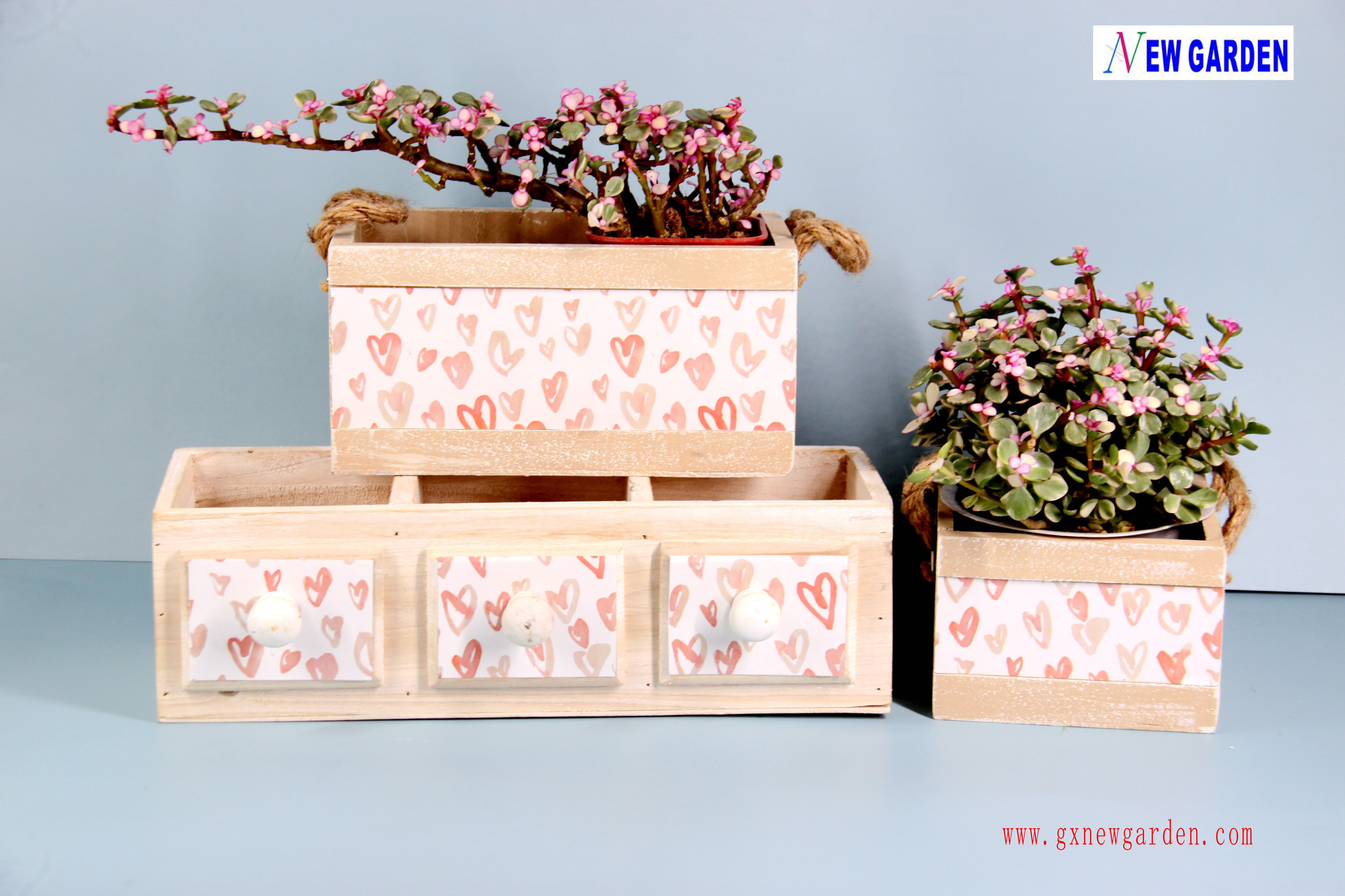 Wooden Flower Pot with Love Stickers