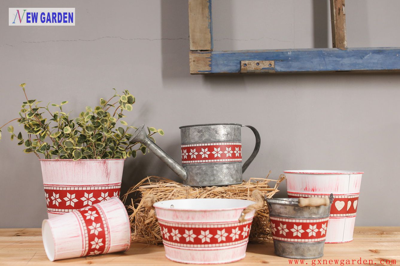 Zinc Flower Pot with Floral Pattern