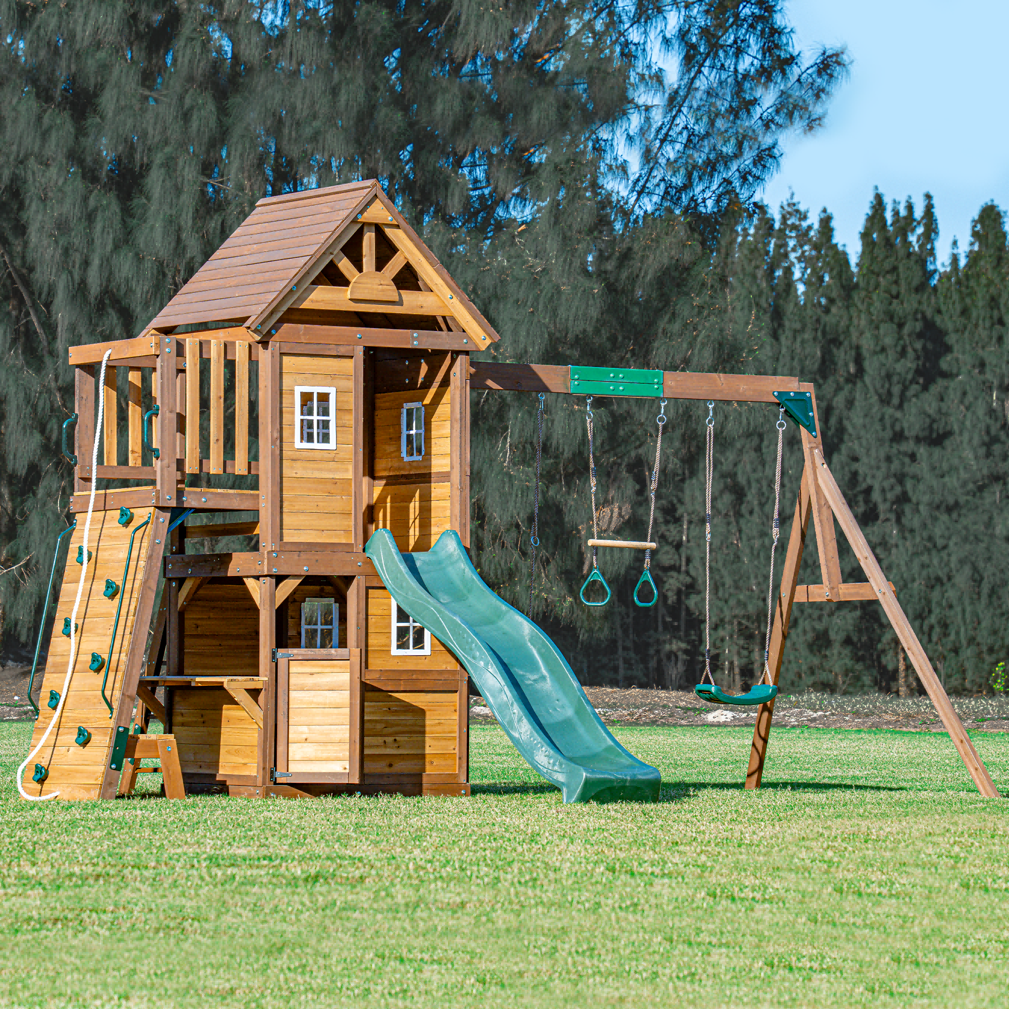 Home Playground Equipment Swing Set with Slide and Playhouse
