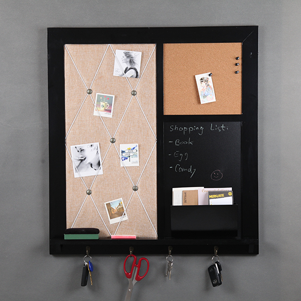 Multifunctional Wall Organizer with Chalkboard, Cork Board, and Key Holder