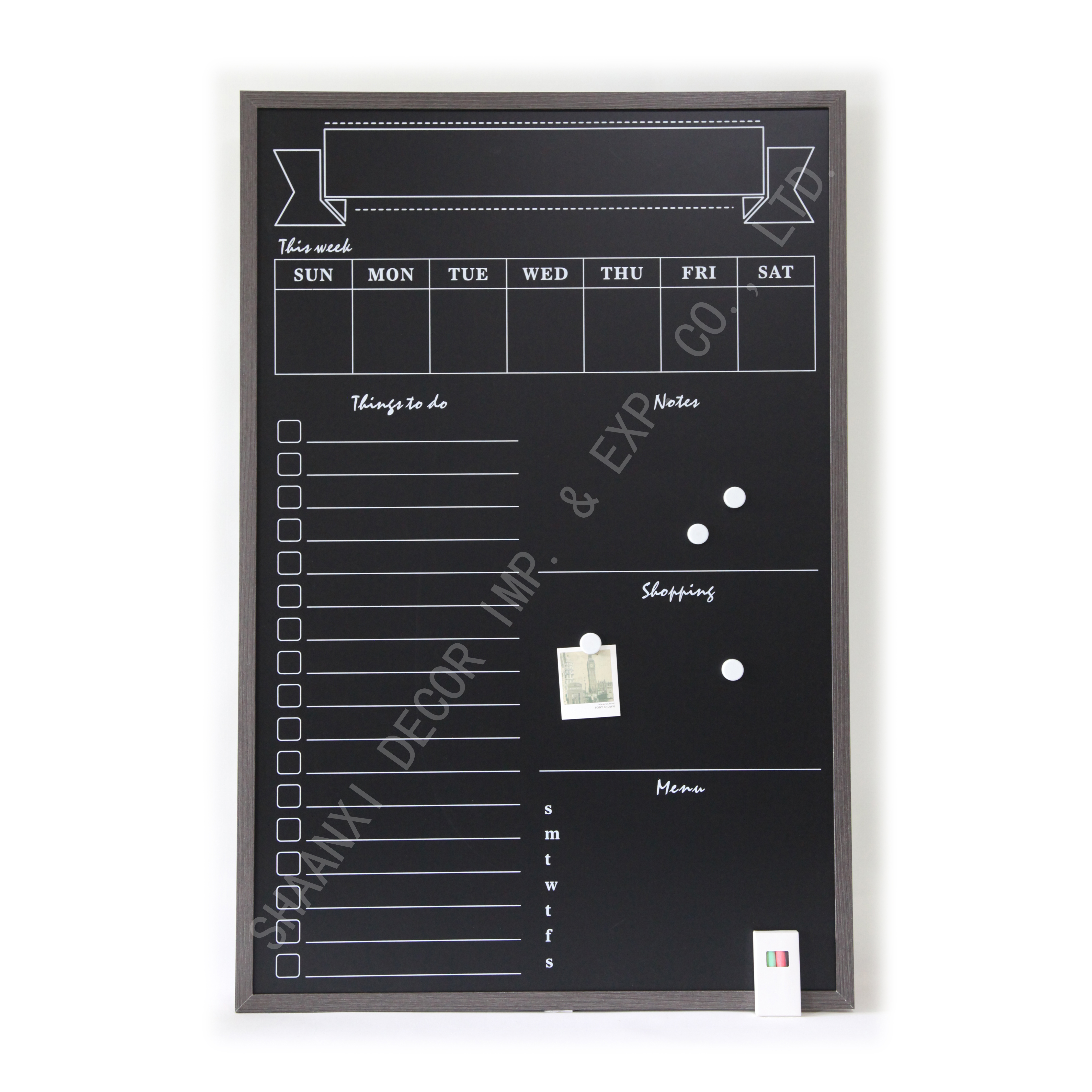 Magnetic planner chalkboard with printing