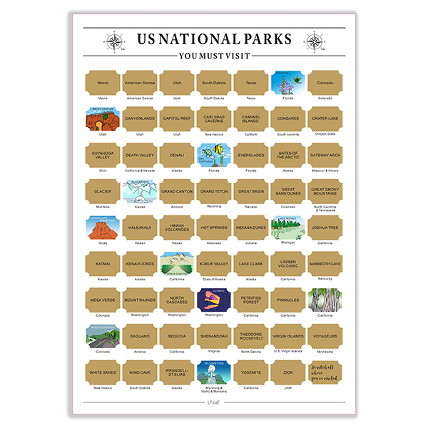 US National Parks Scratch Off Poster Bucket List
