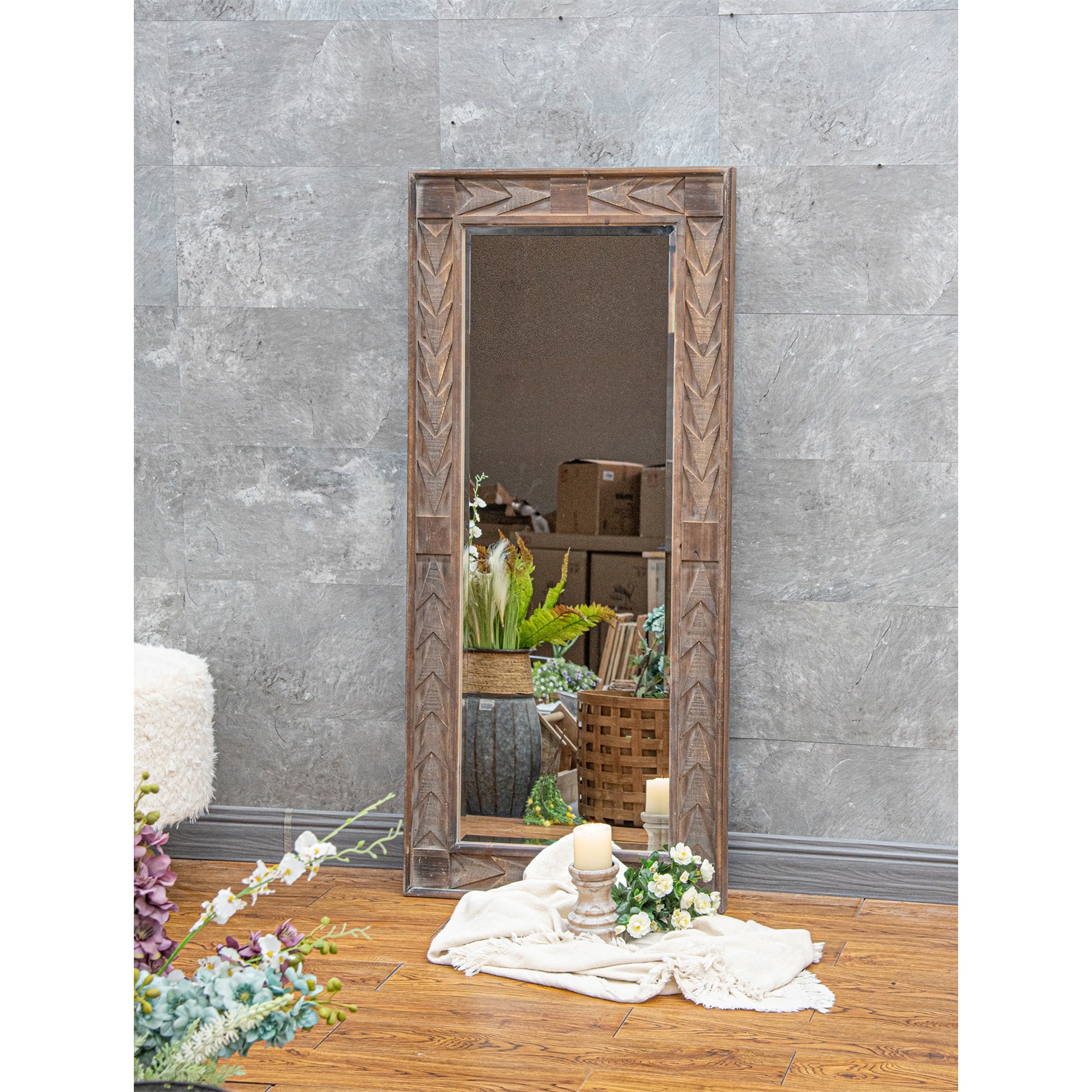 Innova Home Large Decorative Window Frame Shutter Glass Wooden Dressing Mirror