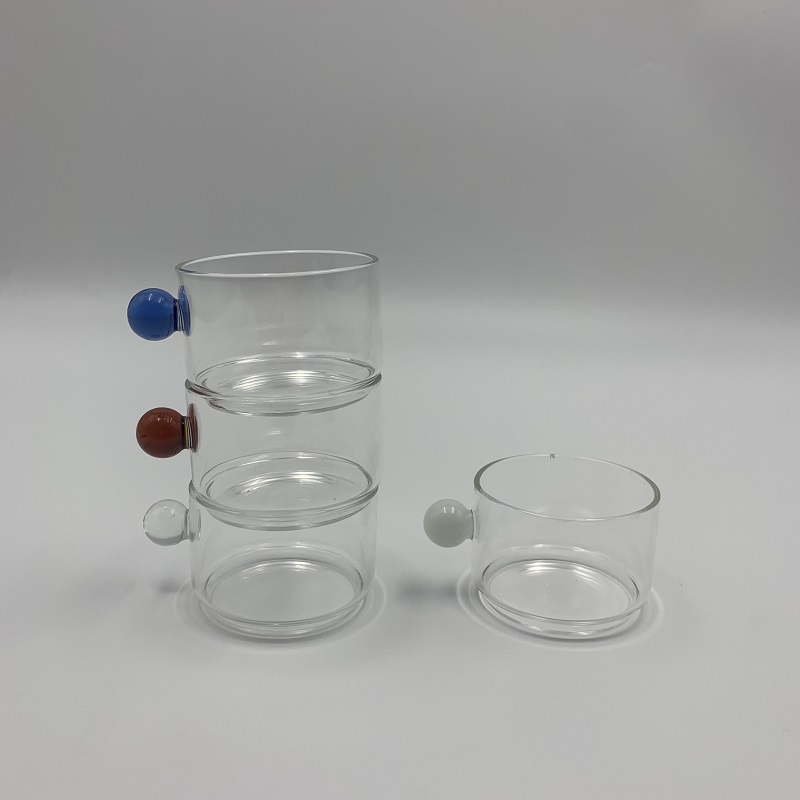 Stackable Glass Cups with Colored Ball Handles