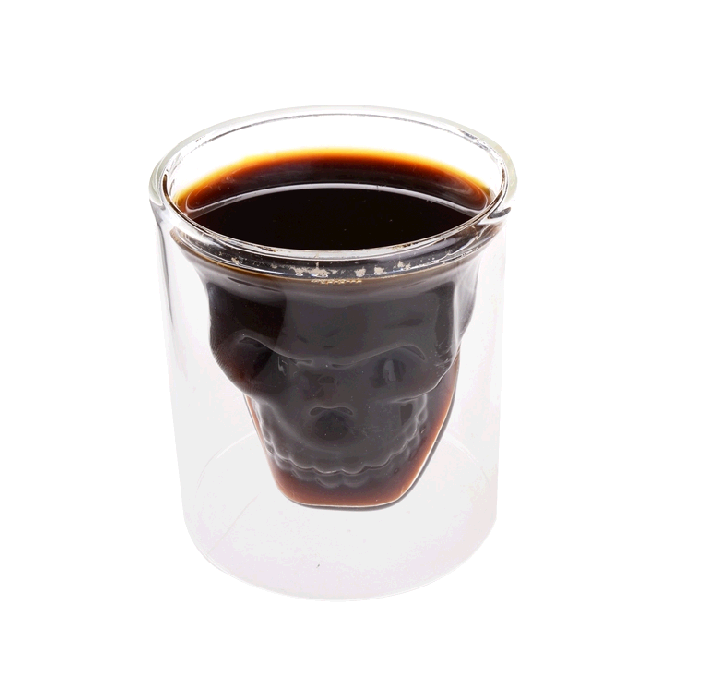 Double Wall Glass Cup with Skull Shape