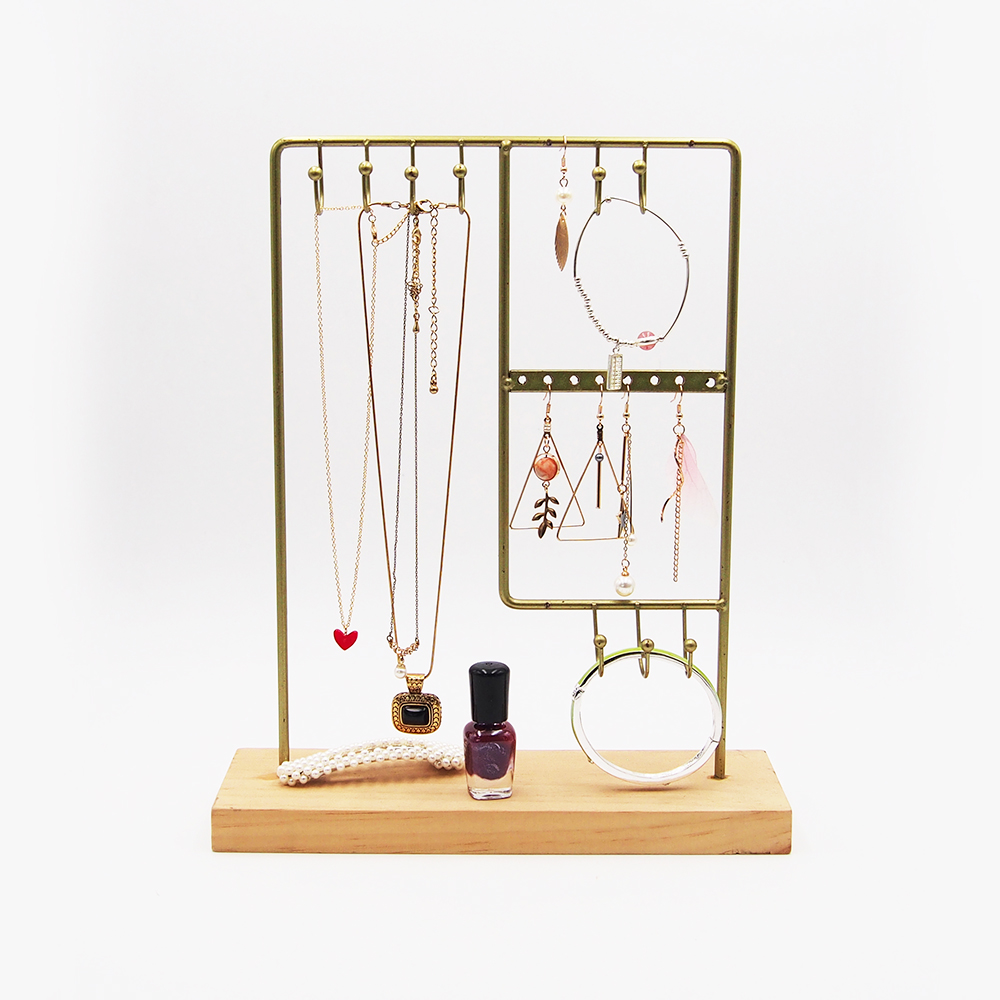 Wooden base metal cosmetic stand