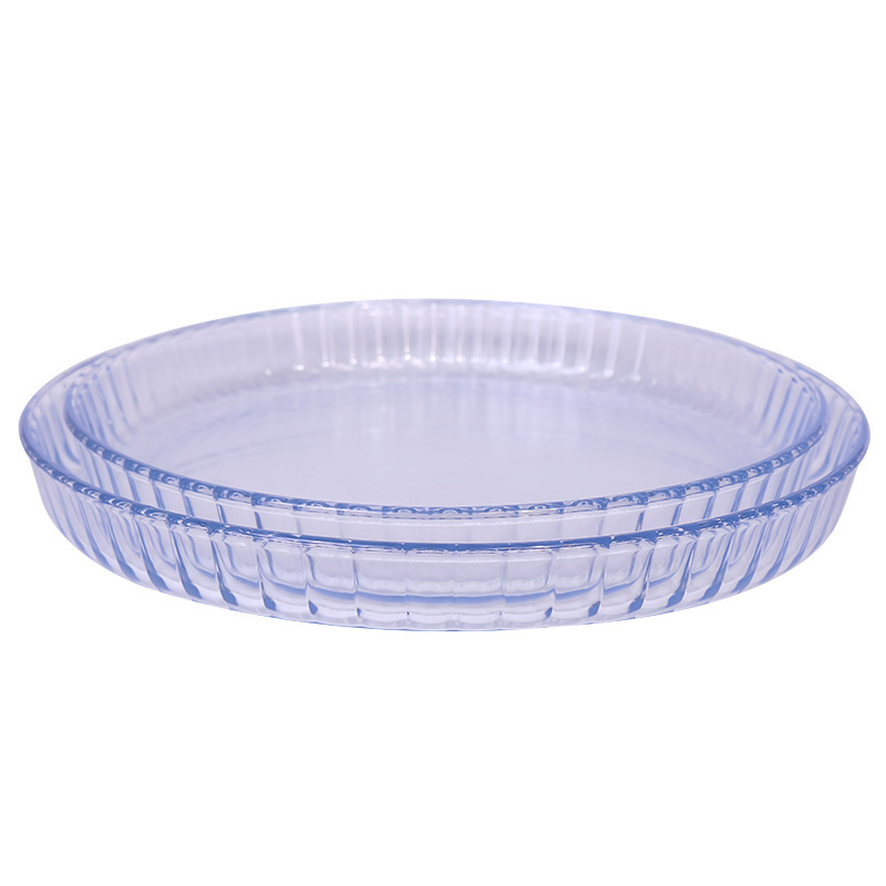 High Borosilicate Round Glass Baking Tray with Vertical Stripes