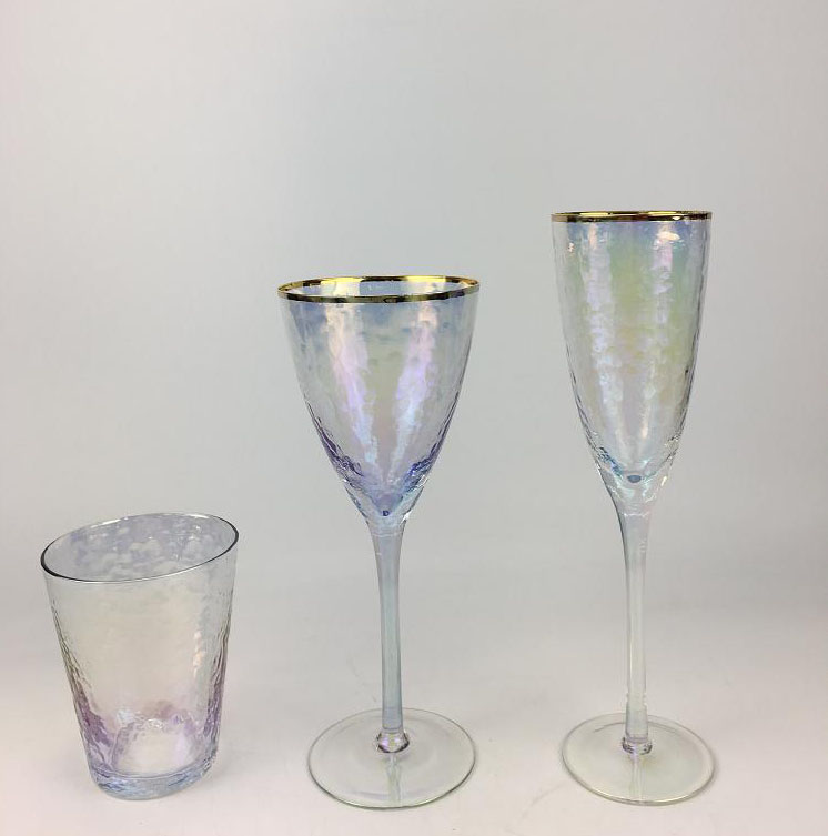 Iridescent Finish Wine Glasses and Water Carafe
