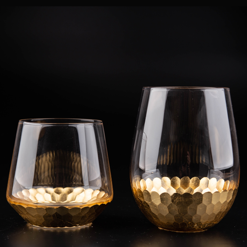 Stemless Wine Glass Gold Foiled Hexagon