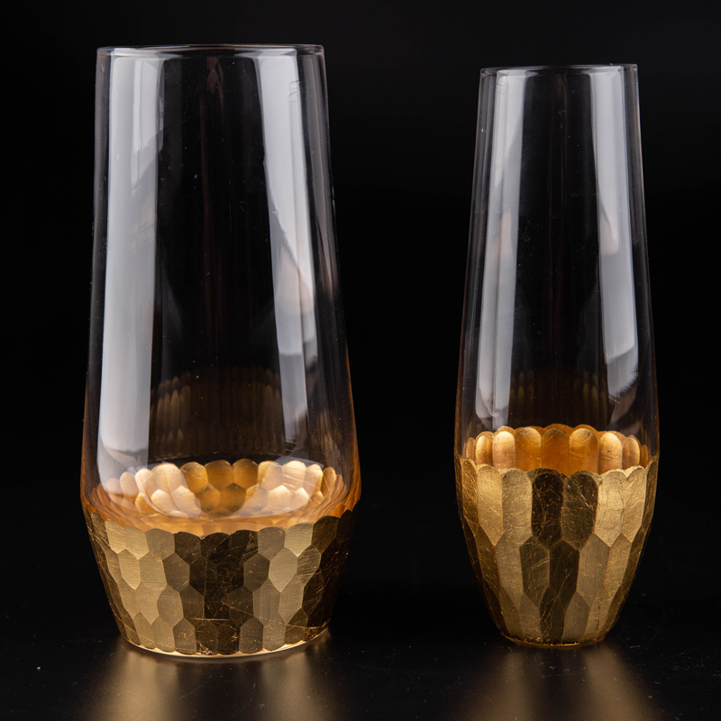 Stemless Wine Glass Gold Foiled Hexagon